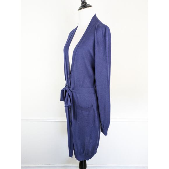Piazza Sempione Cardigan Sweater Wool Silk Long Knit Fall Winter Blue Size S - Picture 5 of 11